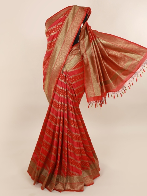 

Pothys Red Pure Silk Striped Banarasi Saree
