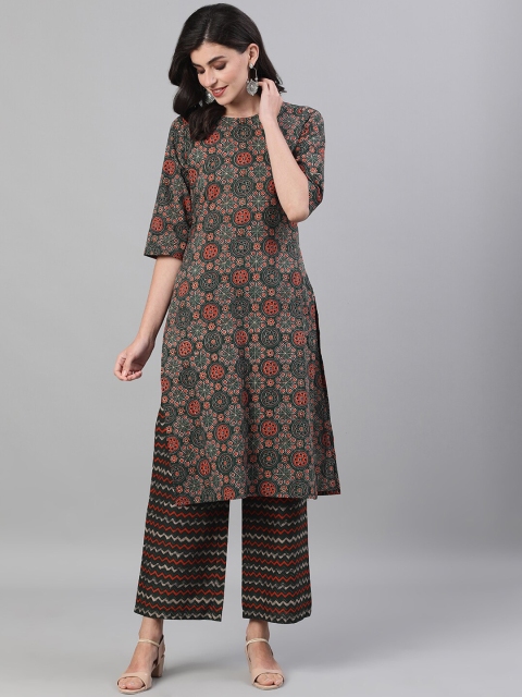 

Nayo Women Green Red Printed Kurta with Palazzos