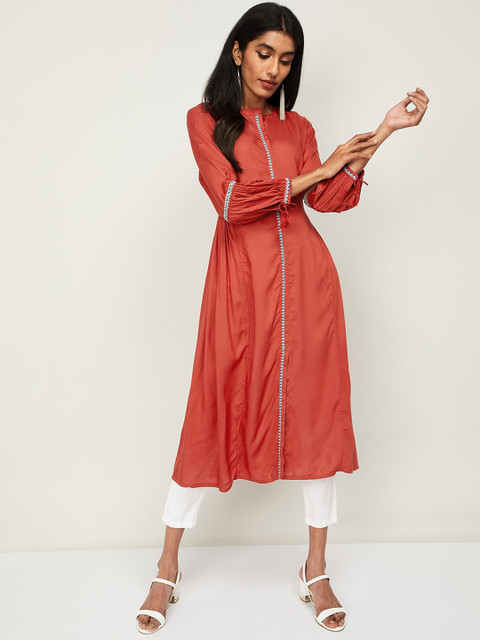 

Melange by Lifestyle Women Rust Orange Pleated Kurta
