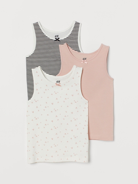 

H&M Girls 3-Pack Cotton Vest Tops, White
