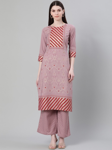 

ZIYAA Mauve Foil Printed Crepe Kurta