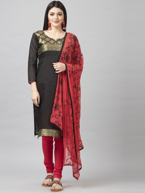 

Satrani Black & Red Cotton Blend Unstitched Dress Material