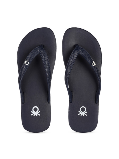 

United Colors of Benetton Women Navy Blue & White Solid Thong Flip-Flops