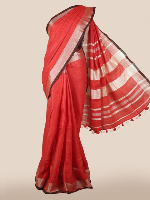 

Pothys Red & Gold-Coloured Linen Blend Woven Design Saree