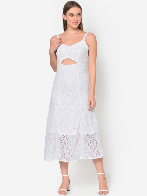 

Martini Women White Self Design Fit and Flare Dress