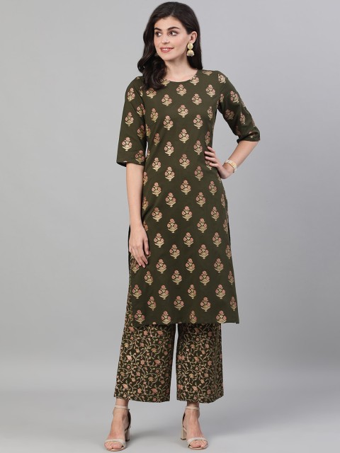 

Nayo Women Green Gold-Toned Printed Kurta and Palazzos