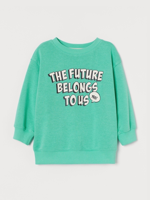 H&M Boys Green & White Printed Sweatshirt