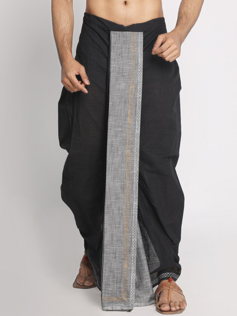 

Nakshi Men Black & Grey Hand Block Printed Stitched Dhoti
