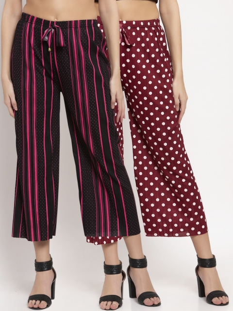 

KLOTTHE Women Pack of 2 Brown & Pink Striped Wide Leg Palazzos