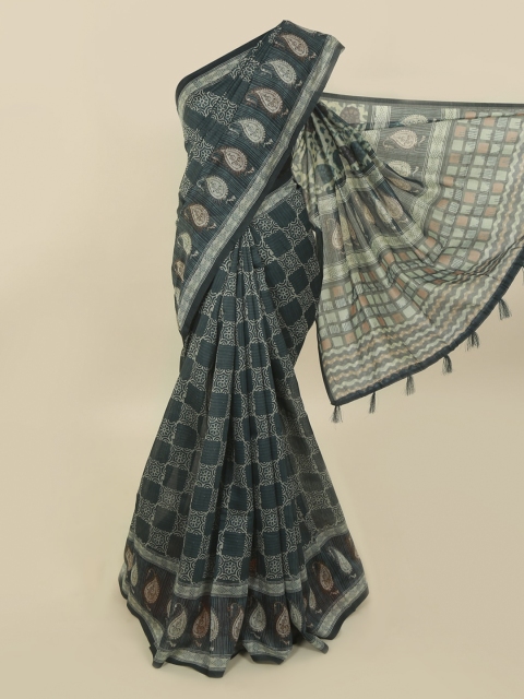 

Pothys Green Cotton Blend Batik Printed Chanderi Saree