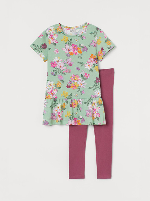 

H&M Girls Green & Pink 2-Piece Cotton Set