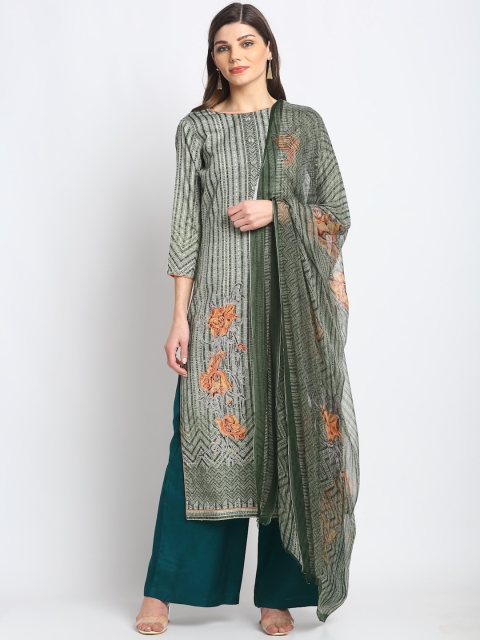 

Stylee LIFESTYLE Green & Grey Cotton Blend Unstitched Dress Material