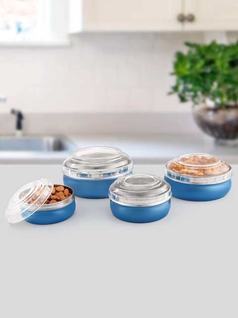 

Jensons Set Of 4 Blue & Transparent Stainless Steel Airtight Food Containers