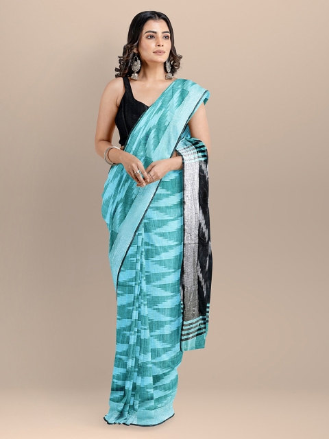 

BharatSthali Blue Pure Cotton Printed Ikat Saree