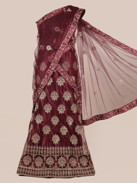

Pothys Maroon Embroidered Net Half Saree
