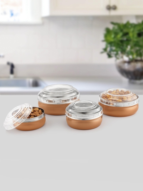 

Jensons Set Of 4 Copper-Toned & Transparent Solid Stainless Steel Food Containers