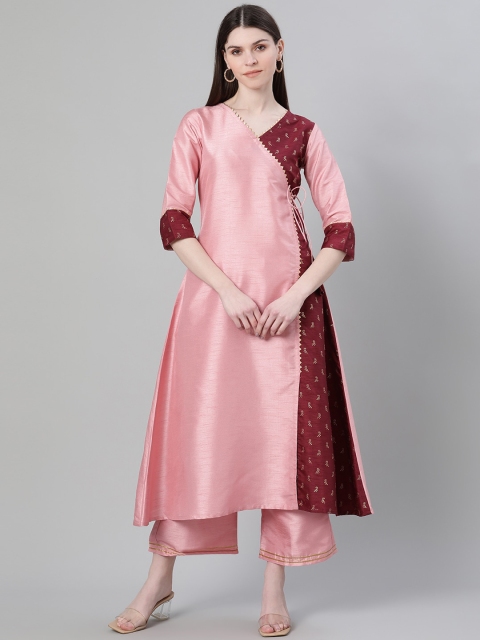 

ZIYAA Women Pink & Maroon Colourblocked A-Line Kurta