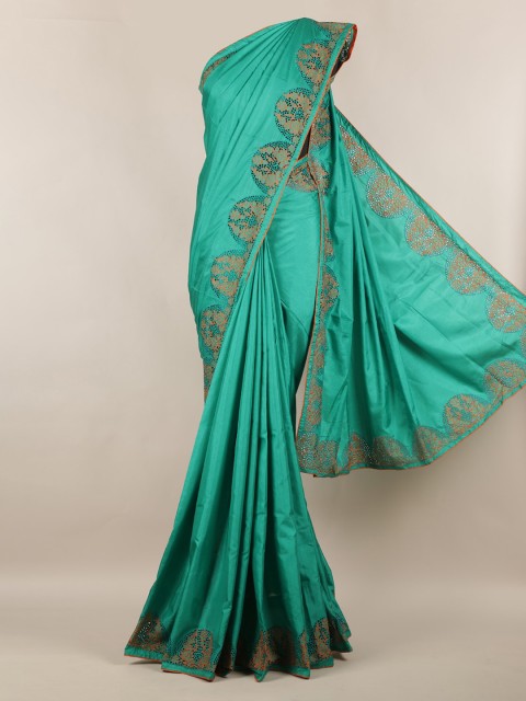 

Pothys Green & Orange Art Silk Solid Saree With Embroidered Border