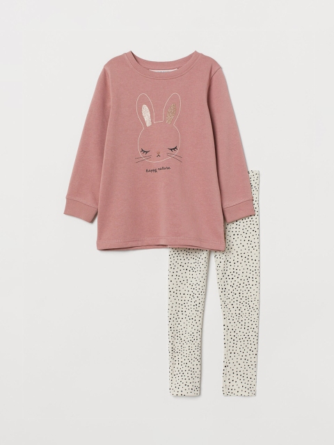 

H&M Girls Mauve & Off-White 2-Piece Printed Set