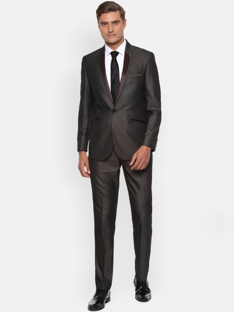 

Louis Philippe Men Charcoal Grey & Brown Self Designed Single-Breasted Party Suit