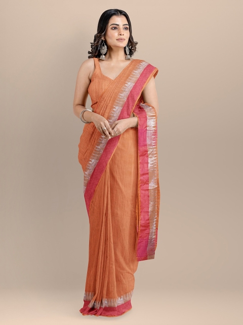 

BharatSthali Orange Silk Cotton Solid Maheshwari Saree