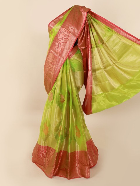 

Pothys Green & Red Tissue Woven Design Saree