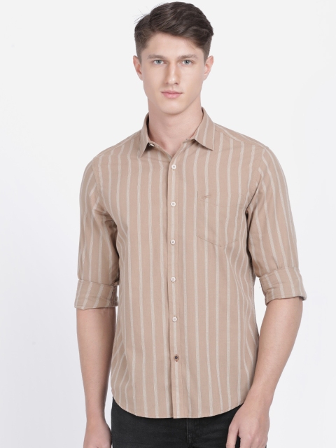 

Crocodile Men Brown & Grey Regular Fit Striped Casual Shirt