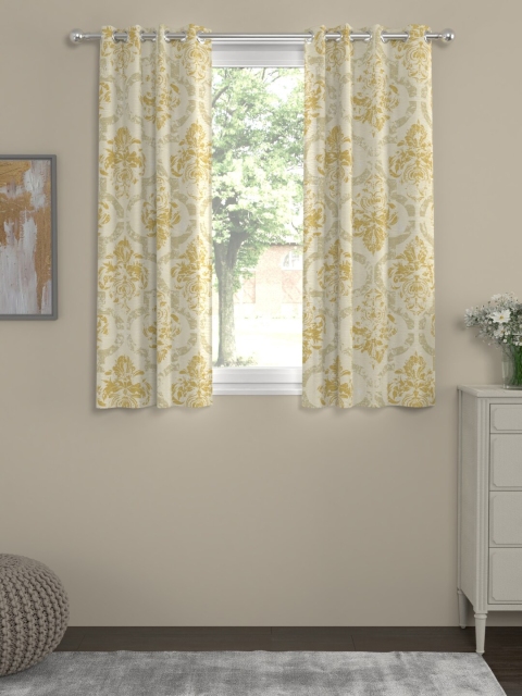 

ROSARA HOME Yellow & Beige Set of 2 Curtains