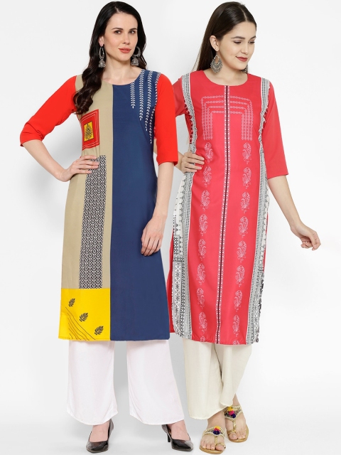 

7Threads Pack of 2 Ethnic Motifs Printed Crepe Kurta, Multi
