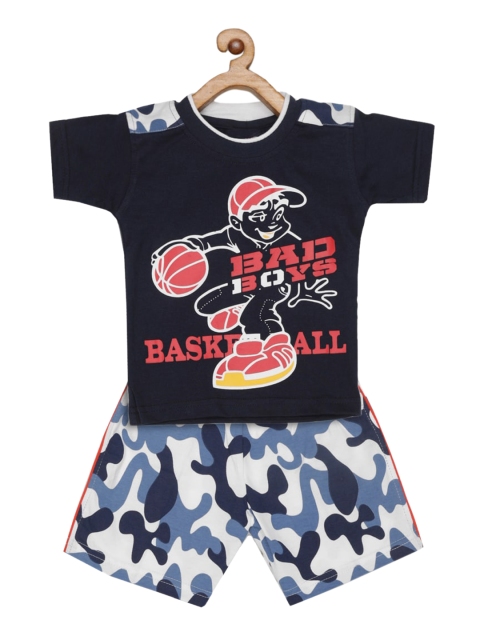 

JBN Creation Boys Black & Blue Printed T-shirt with Shorts