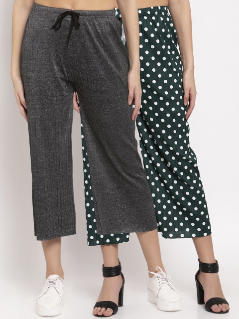 

KLOTTHE Women Pack of 2 Teal & Grey Solid Wide Leg Palazzos