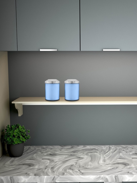 

Jensons Set Of 2 Blue & Transparent Solid Stainless Steel Canisters