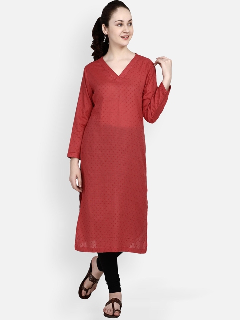 

Molcha Maroon Woven Design Straight Kurta