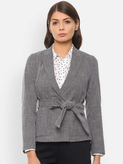 

Van Heusen Women Grey Checked Double-Breasted Formal Blazer