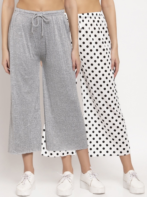 

KLOTTHE Women Pack of 2 Printed Wide Leg Palazzos, White