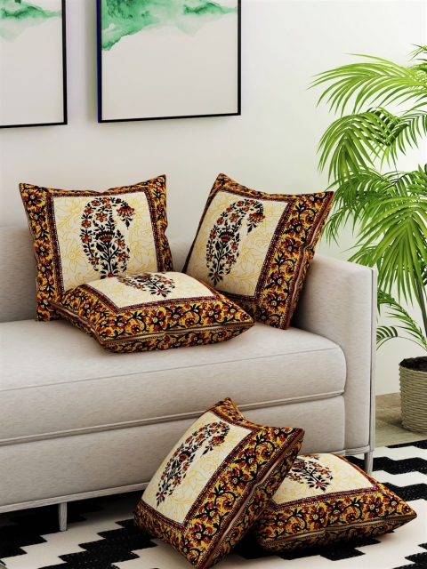 

Salona Bichona Yellow & White Set of 5 Floral Square Cushion Covers