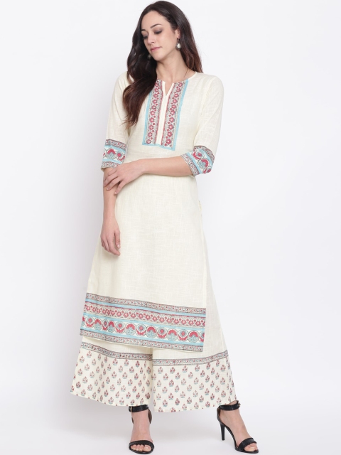 

Shakumbhari Women White Yoke Design Block Print Kurta with Palazzos