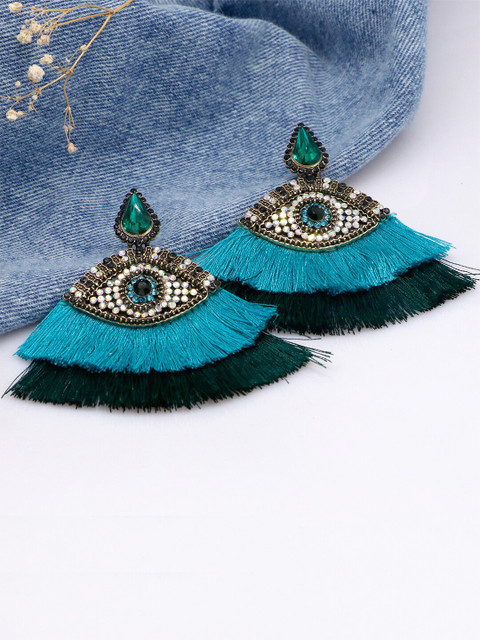 

JOKER & WITCH Gold-Toned & Turquoise Blue Contemporary Drop Earrings