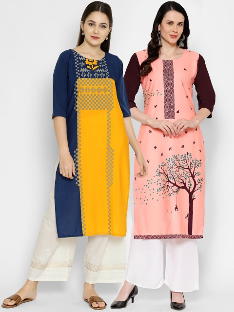 

7Threads Pack Of 2 Ethnic Motifs Printed Crepe Kurta, Multi