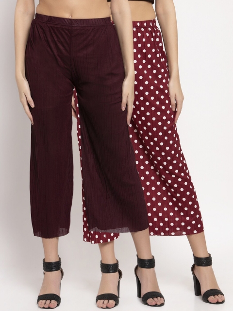 

KLOTTHE Women Pack of 2 Maroon & White Solid Wide Leg Palazzos