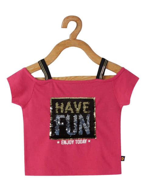 

VITAMINS Girls Pink Embellished Pure Cotton Top