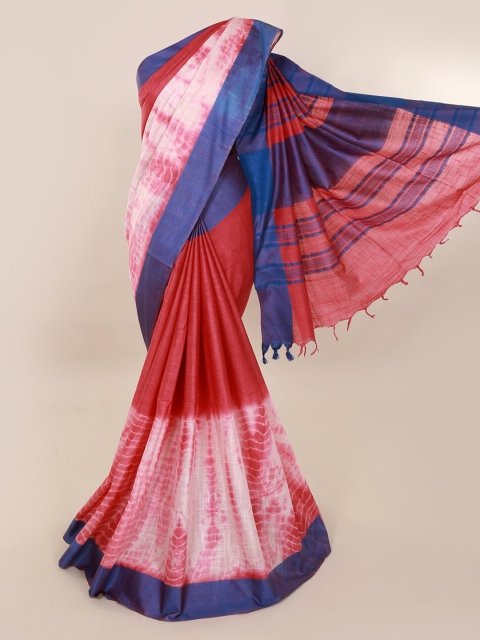 

Pothys Magenta & Blue Linen Blend Printed Saree With Tasselled Pallu
