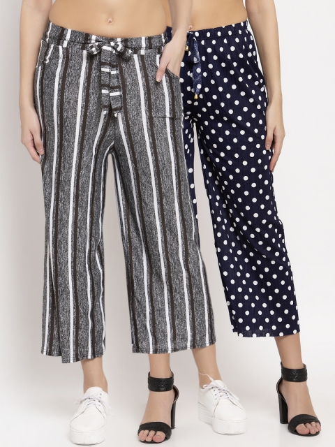 

KLOTTHE Women Pack of 2 Navy Blue & White Striped Wide Leg Palazzos