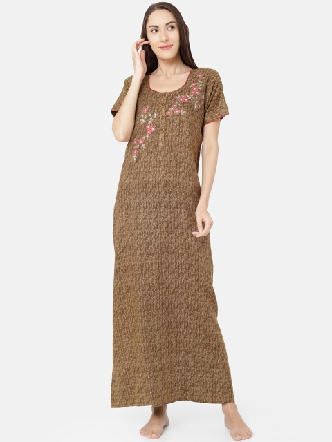 

Sand Dune Brown & Pink Embroidered Nightdress