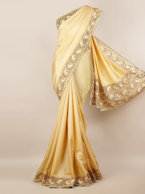 

Pothys Cream-Coloured Solid Art Silk Saree