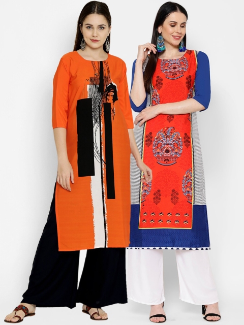 

7Threads Multicoloured Ethnic Motifs Printed Crepe Kurta, Multi