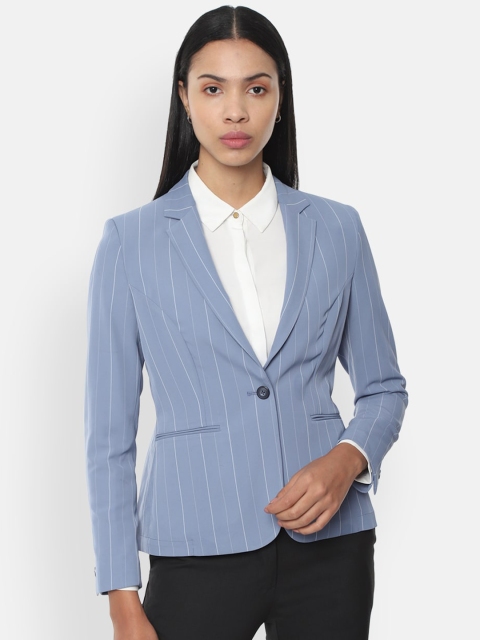 

Van Heusen Woman Women Blue & White Striped Single-Breasted Formal Blazer