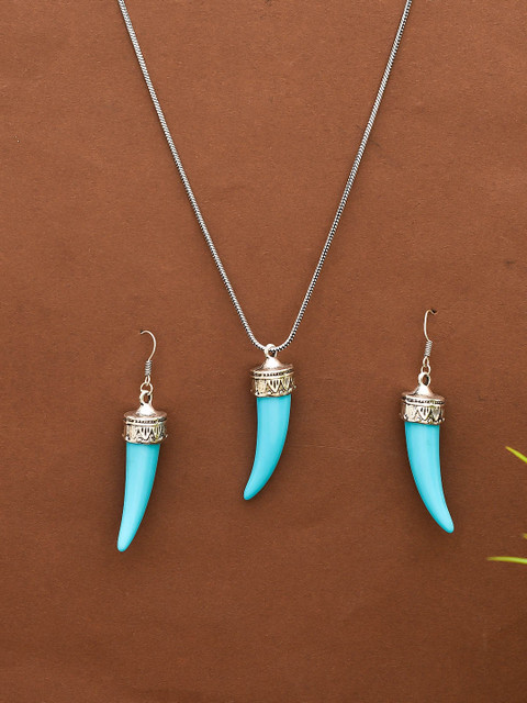 

Silvermerc Designs Silver-Toned & Turquoise Blue Brass Silver-Plated Jewellery Set