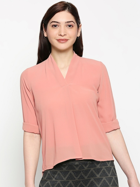 

inocenCia Peach-Coloured Solid V-Neck Top