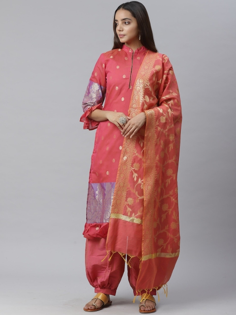 

Chhabra 555 Women Pink Woven Design Kurta with Patiala & Dupatta